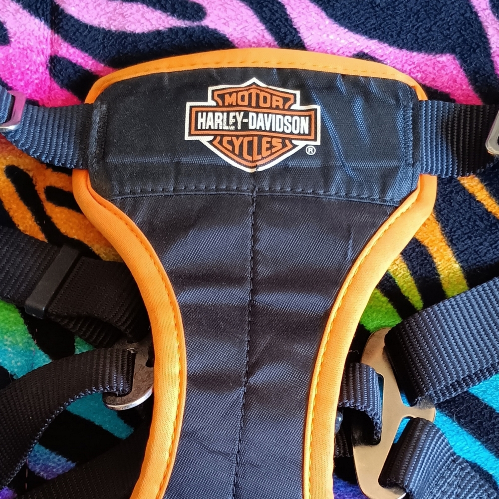 🖤🧡 Harley Davidson Dog Car Harness Large Biker Motorcycle Pet Orange Black - Picture 3 of 8